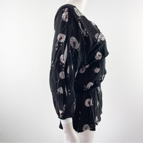 Deletta Anthropologie Black WISHED BLOOM Dandelion Floral Blouse Size M - Picture 7 of 9